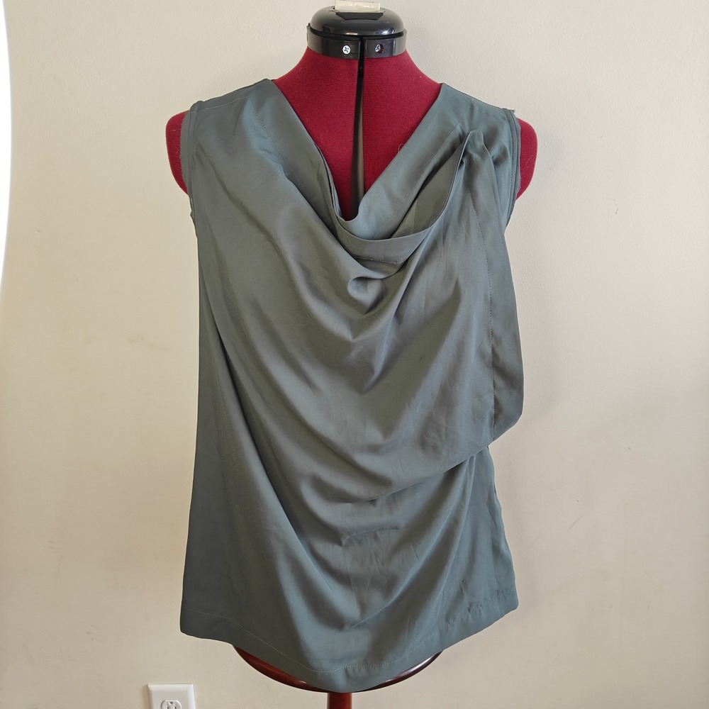 Simply‎ Vera Wang Women's Top Blouse Dark Green Cowl Neck Draped Sleeveless PS